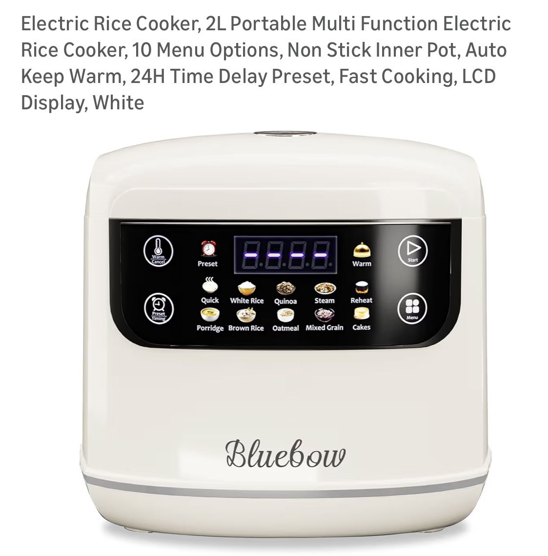 Electric Rice Cooker, 2L Portable Multi Function Electric Rice Cooker, 10 Menu Options, Non Stick Inner Pot, Auto Keep Warm, 24H Time Delay Preset, Fa
