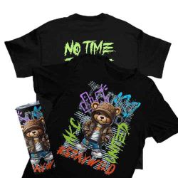 Stay Wild Urban Teddy Bear Graphic T-Shirt and 20 oz Tumbler, Black, No Time to Be Soft Streetwear Design