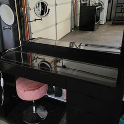 Makeup Vanity With Glasstop 7 Drawers And LED Lights 