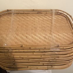 Set of 14 Vintage Rattan Bamboo Trays