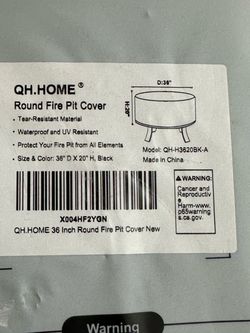 New QH.HOME 36 Inch Round Fire Pit Cover 36x20
