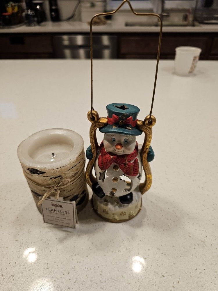 Flameless candle and Snowman voltive candle holder.