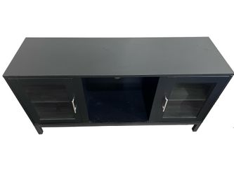 Walker Edison Modern Glass and Wood Universal TV Stand with Open Storage for TV's up to 58" Flat Screen Living Room Storage Entertainment Center, 52 I