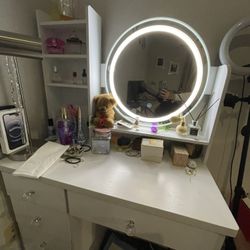 MUST GO ASAP – Vanity Makeup Desk w/ LED Mirror + Storage + Stool