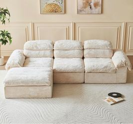 Cream Modular Sectional Sofa with Ottoman