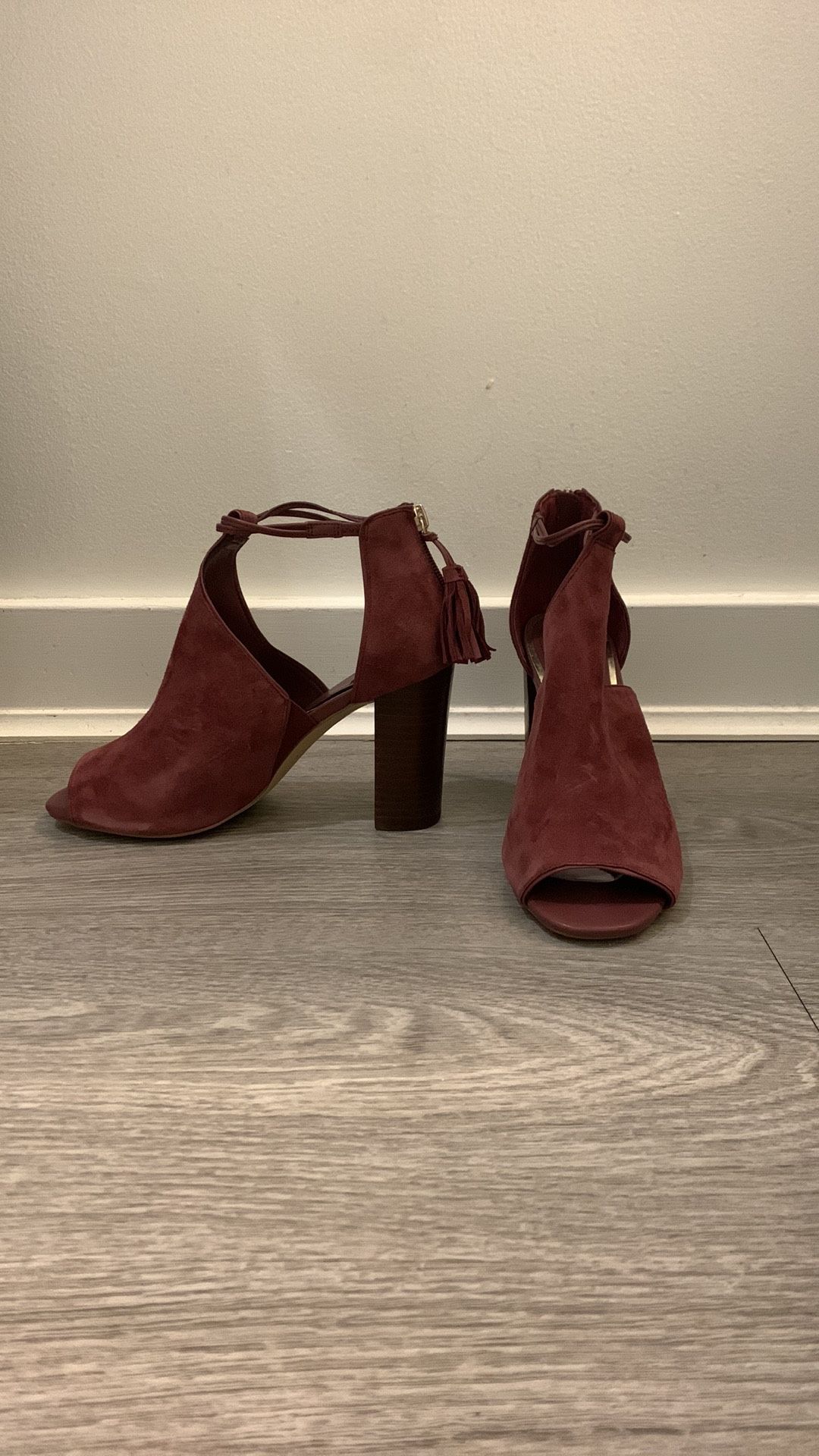 Burgundy White House Black Market Open-toe Block Heels