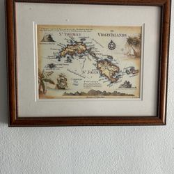 Roger Ellis’ Framed Painting Map Of The Virgin Islands. 