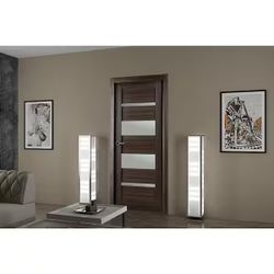 28in x 80in Solid Core Frosted Glass Interior Door slab - Gray Oak 