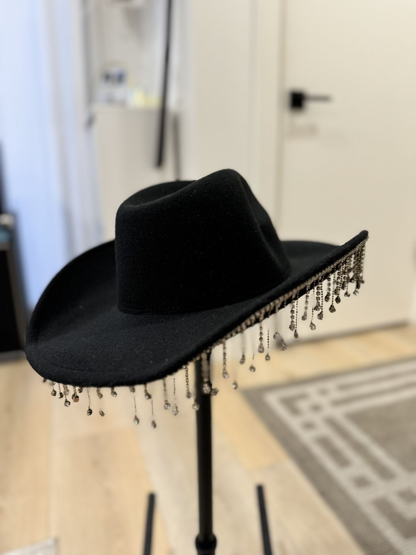 Black Rhinestone Fringe Cowboy Hat