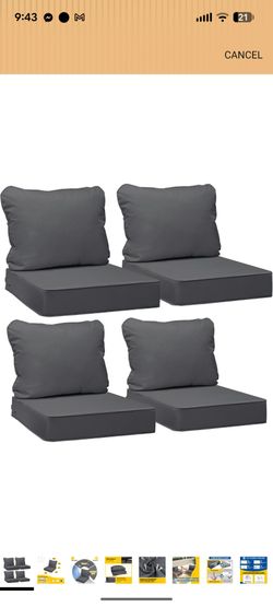 AAAAAcessories Outdoor Deep Seat Cushions, Waterproof, Fade-Resistant Patio Furniture Replacement Cushions, 24" x 24" x 5", Set of 4, Dark Gray