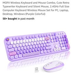 Purple Keyboard w Wireless Mouse 