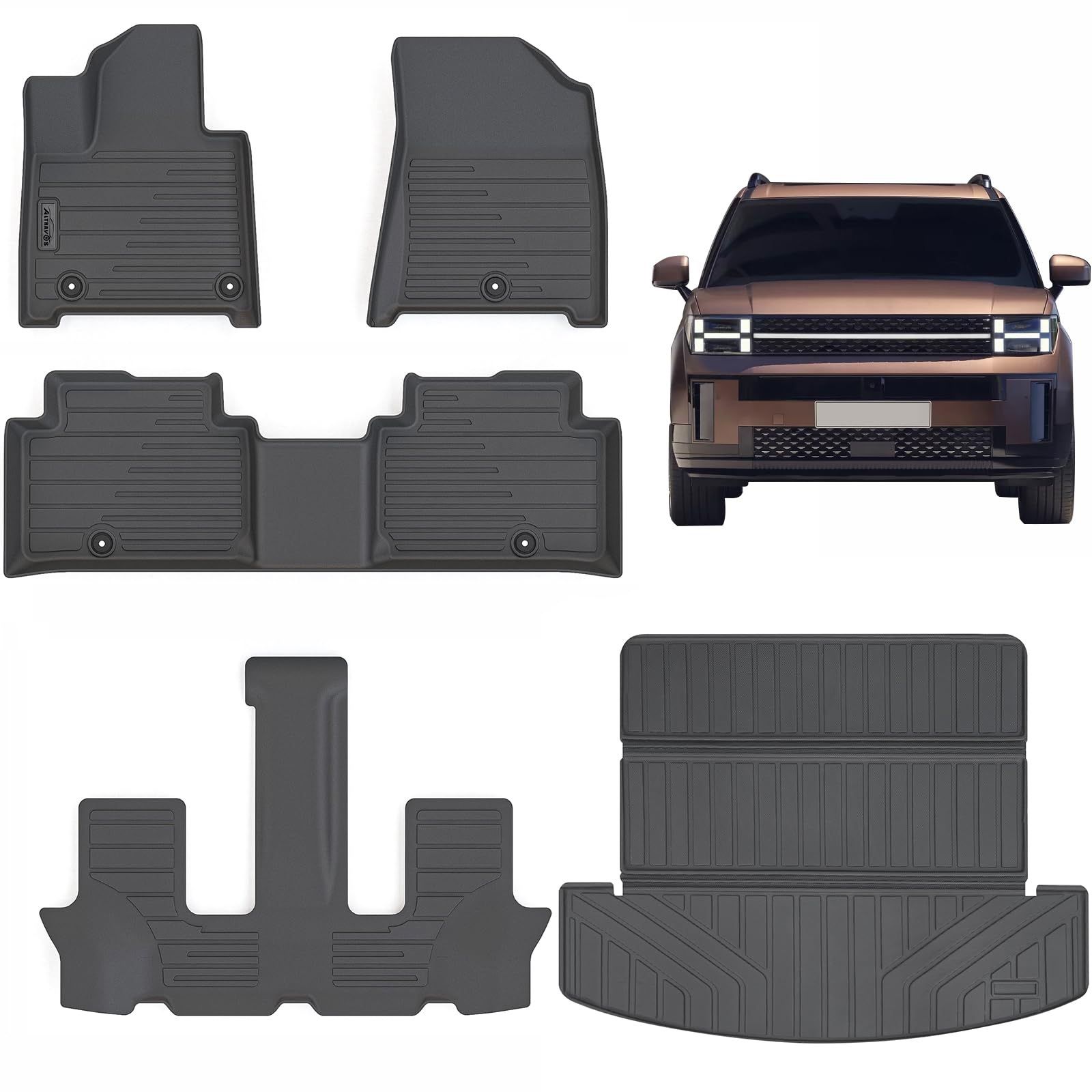 Floor Mats & Trunk Mat for 2024-2025 Hyundai Santa FE(Non Hybrid),TPE All Weather Protection 3 Rows Car Floor Liners with Large Cargo Liners Accessori