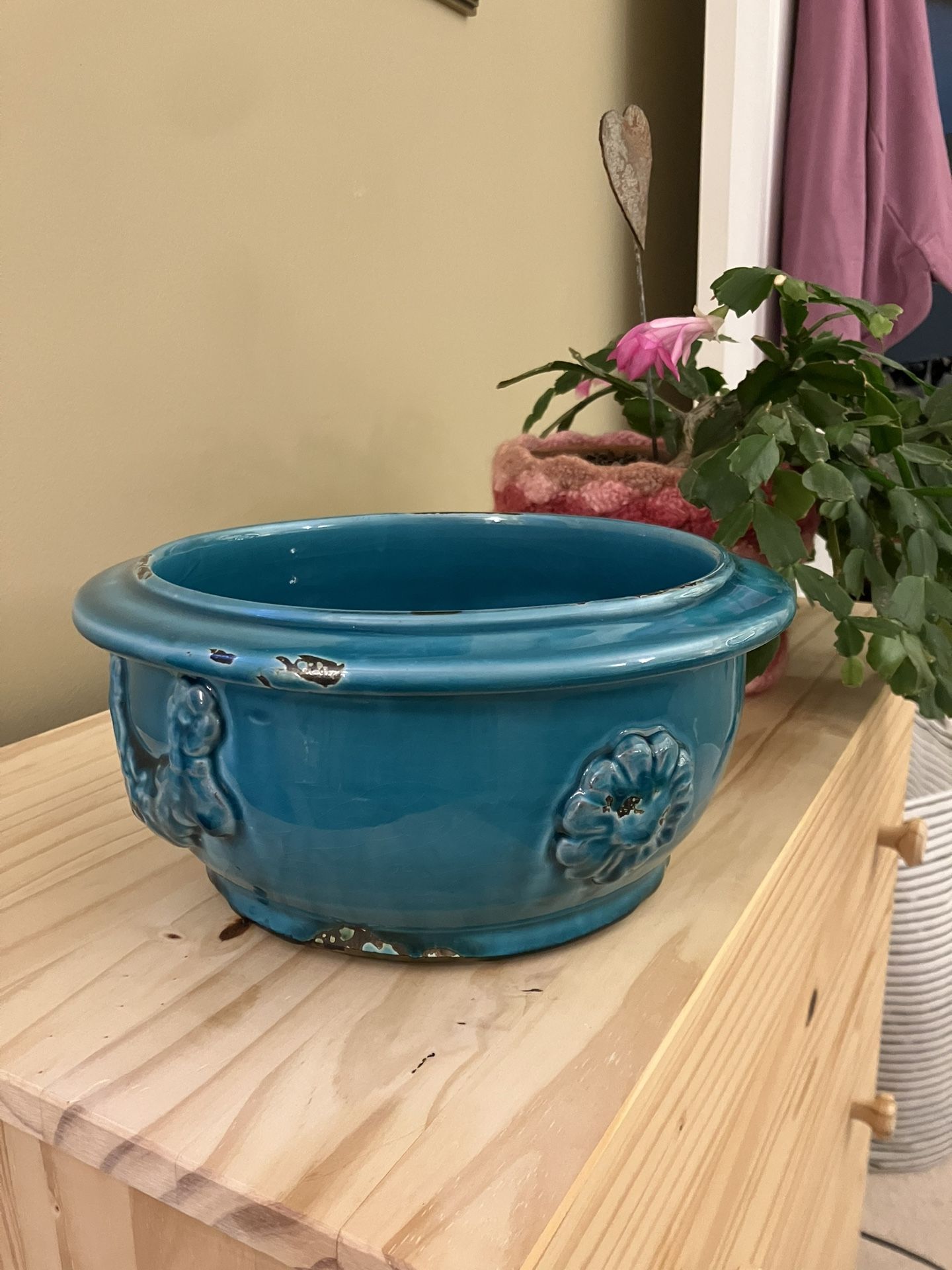Turquoise Ceramic Decorative Plant Pot