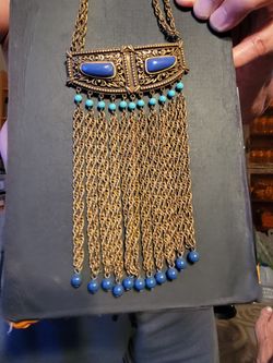 Vintage Etruscan Style Blue Lapis Turquoise Glass Tassel
