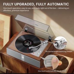 1 BY ONE Fully Automatic Record Player, All-in-One Vinyl  Turntable with Automatic Repeat Function, Remote