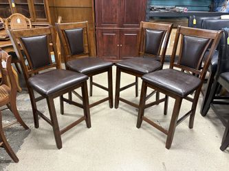 Espresso Wood & Faux Leather Upholstered Bar Stools (Set of 4)