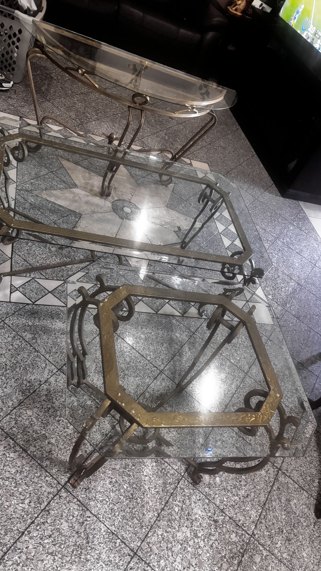 Metal And Glass Coffee Table And Two End Tables