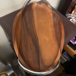 Nambe Bella Wood Handled Tray 18”