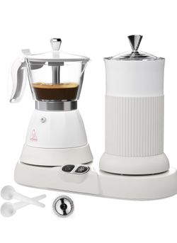 Electric Espresso Machine with Milk Frother 2 in 1 Efficient Moka Pot Coffee Maker with Milkfroth Aluminum One-Touch Operation for Effortless Cappucci