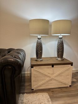 Matching Modern Silver Table Lamps – 30.5" Tall – Set of 2