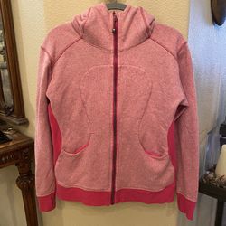 LULULEMON Women Pink Scuba Hoodie Zipped Jacket Size 10