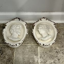 Antique Pair Of Gesso Art Wall
