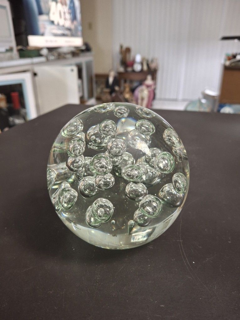Vintage Murano Style "Bubbles" Large Hand Blown Paperweight With Clear Bubbles, Weighs 3 LB 2 OZ Measures 4"