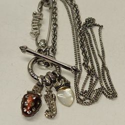 #2440, RARE JUICY COUTURE NECKLACE, MOTHER OF PEARL, RHINESTONES, 16"IN 