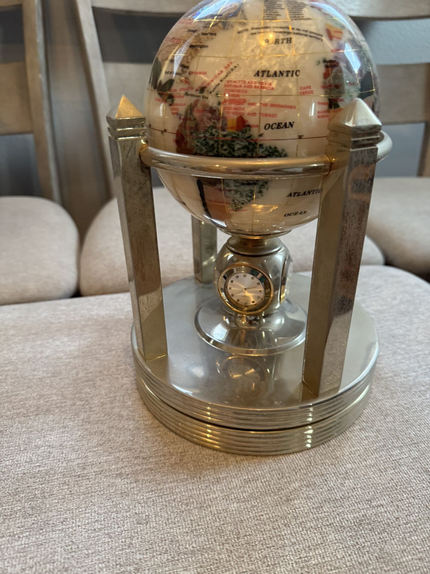 Brass World Globe/Clock For Desk