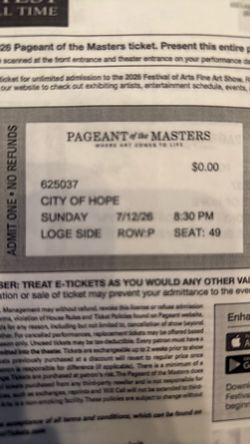 Pageant of the Masters Tickets 7/12/26