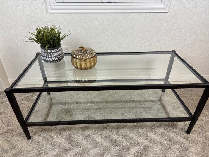 45" Modern Glass Coffee Table - Blackened Bronze Steel Frame - BRAND NEW!