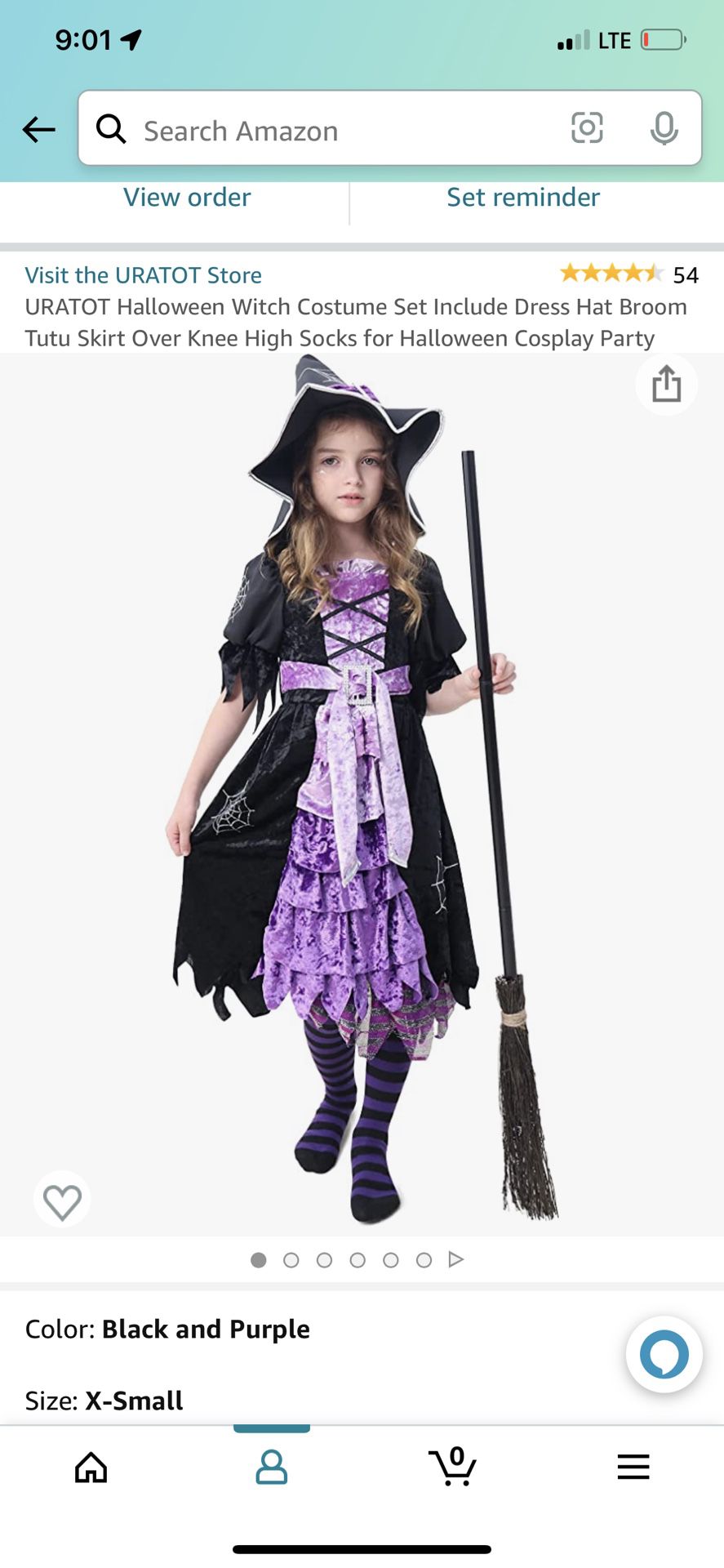 URATOT Halloween Witch Costume Set Include Dress Hat Broom Tutu Skirt Over Knee High Socks for Halloween Cosplay Party