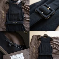 Gucci Black Knit Belted Sleeveless Dress