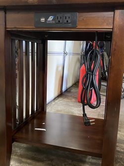 Walnut Printer Stand With 2 Power Outlets