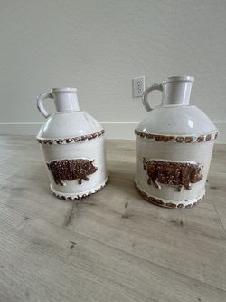Ceramic Home Decor Jug Set Like New ( $15 Each ) Pig Theme Vases