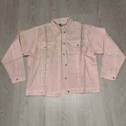 Vintage BABY PINK Rhinestone Diamond Shine Denim Jacket Women M 