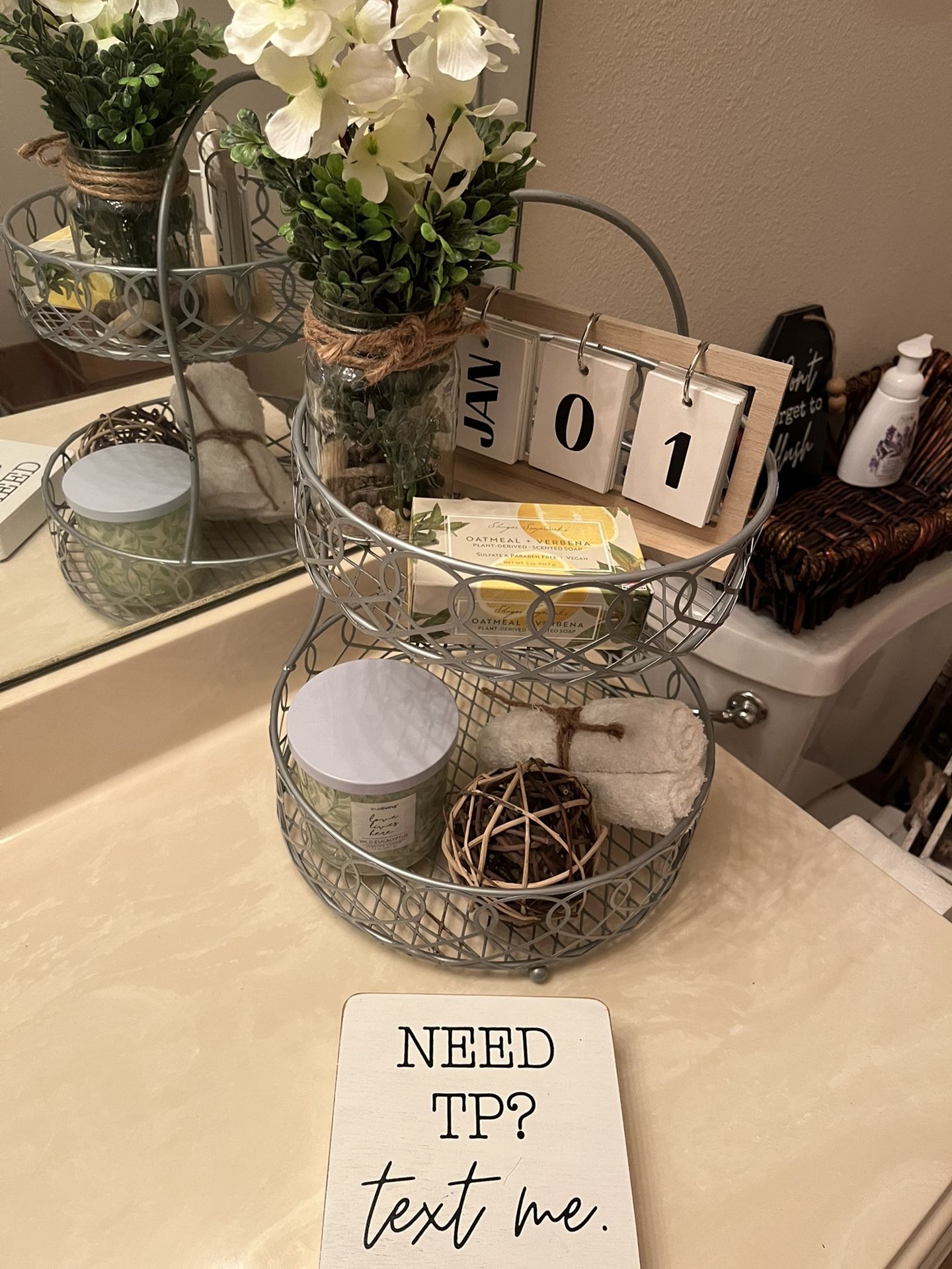 Farmhouse Bathroom Two Tiered Tray Decor