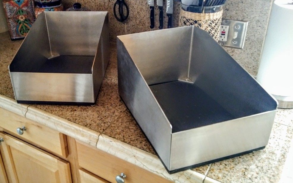 Stainless Steel & Wood Base Storage/Organizers Containers ~ Set of 2