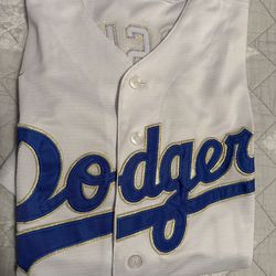 Dodgers Kershaw white Jersey and blue gold letters