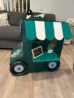 Kids Starbucks Halloween costume with cart