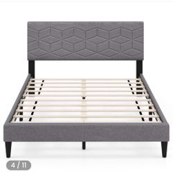 Gray Upholstered Platform Bed Frame with Headboard