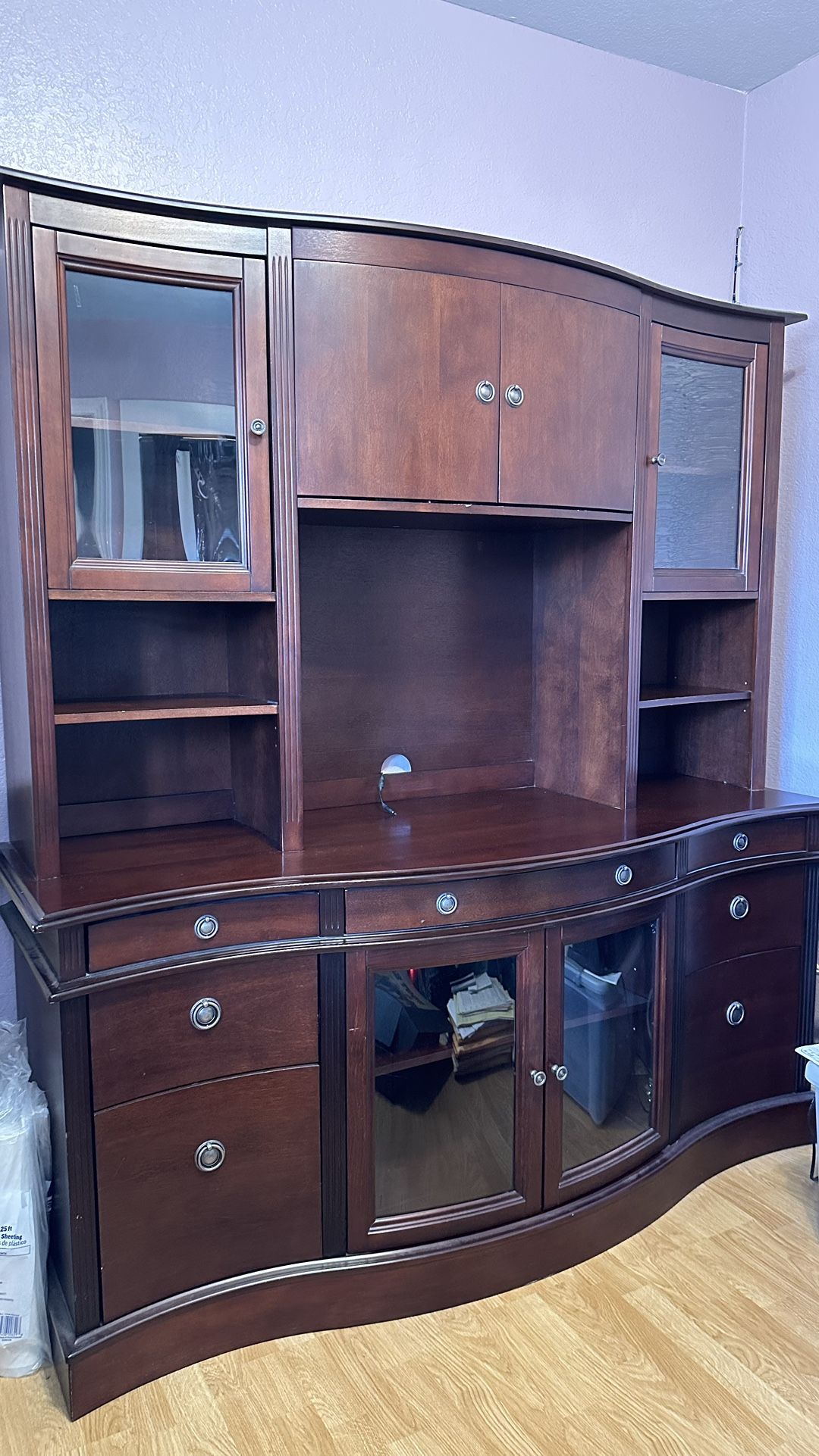 Office Credenza with Glass Hutch
