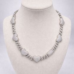 18k gold moissanite heart style chain plated over 925 silver