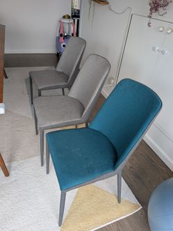 Modern Upholstered Dining Chairs – Set of 5 (4Gray + 1 Teal)