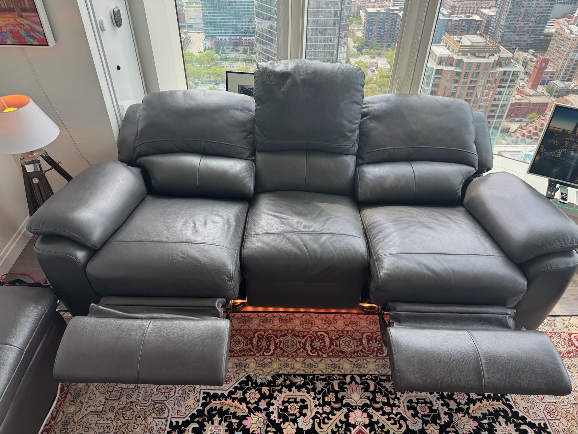 Sofology London Italian Leather Recliner Sofa – Grey