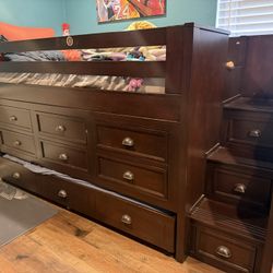 Single Raised Bed W/ Trundle And Drawers