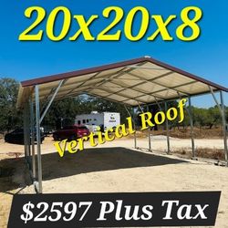 20x20x8 Vertical Roof Carport $2597