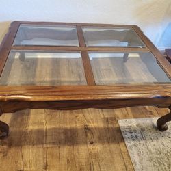 Heavy, Solid Wood, Glass Table