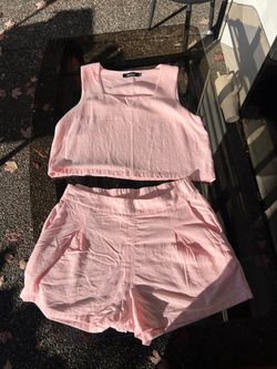Pink Crop Top and Shorts Two-Piece Set