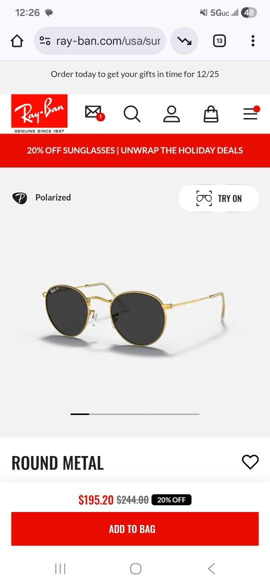 Ray Ban ROUND METAL Sunglasses!